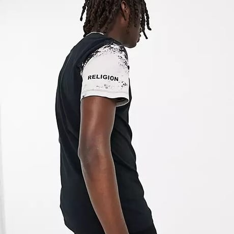 Religion bleach sleeve t-shirt in black