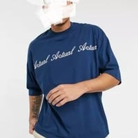 ASOS Actual oversized t-shirt with repeat front and back print in navy