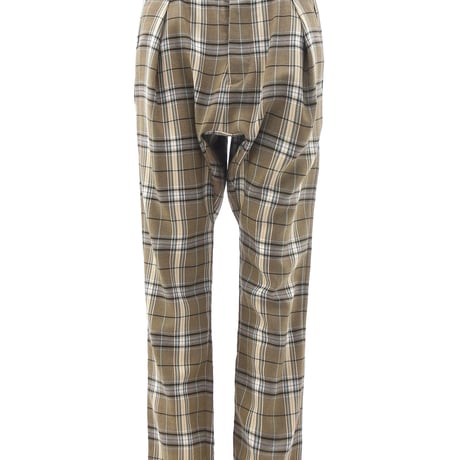 unconditional KHAKI CHECKED DROP CROTCH TROUSERS
