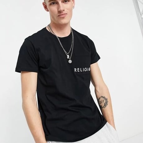 Religion logo pocket t-shirt in black