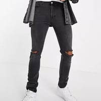 Religion slim tapered leg jeans in grey with rips