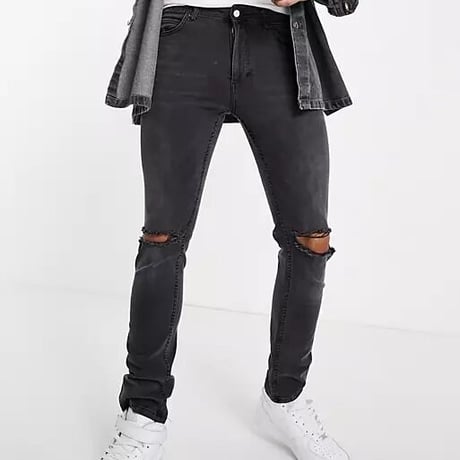 Religion slim tapered leg jeans in grey with rips