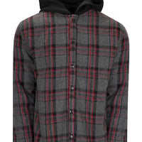 RELIGION HOODED PADDED SHIRT CHARCOAL & RED