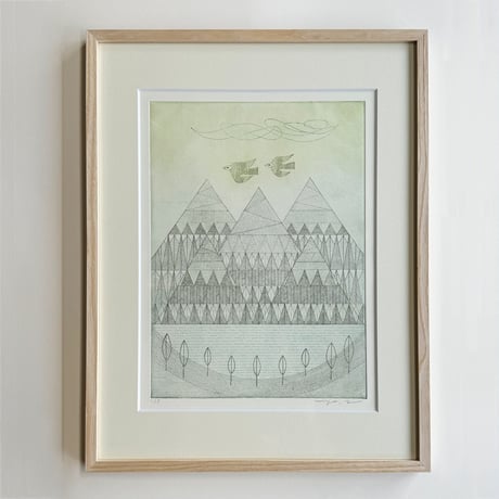 山田ミヤ「清々しい山々」銅版画