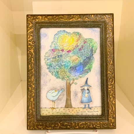 はんまけいこ「Fishtree 月とジンベイザメ」hanma keiko 原画