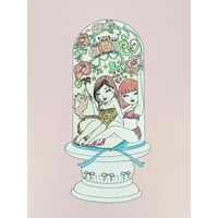 須川まきこ「ガラスドームとリボン」版画  （ラメ仕様）
