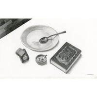 河井いづみ「カレー皿と本」  izumi kawai  原画
