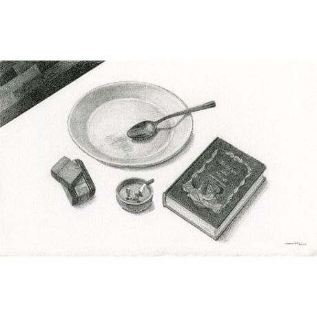河井いづみ「カレー皿と本」  izumi kawai  原画