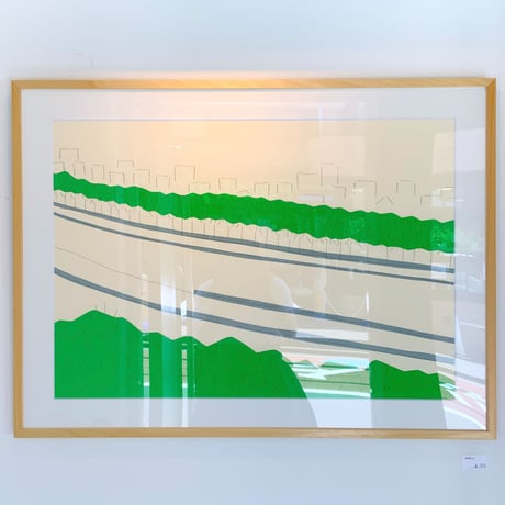 安西水丸「THE RIVER Ⅹ（緑・建物）　」