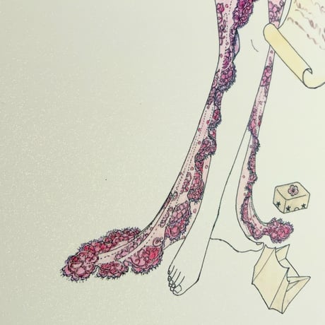 須川まきこ「手紙を読む女」ジークレー版画（ラメ仕様）