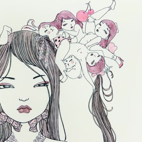 須川まきこ「少女の髪飾りとリボン」ジークレー版画