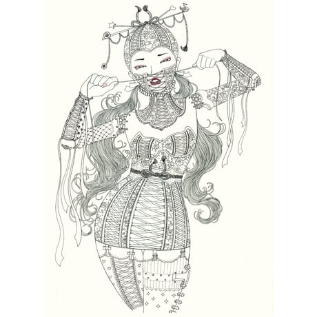 須川まきこ「Lace up dress」原画 sugawa makiko