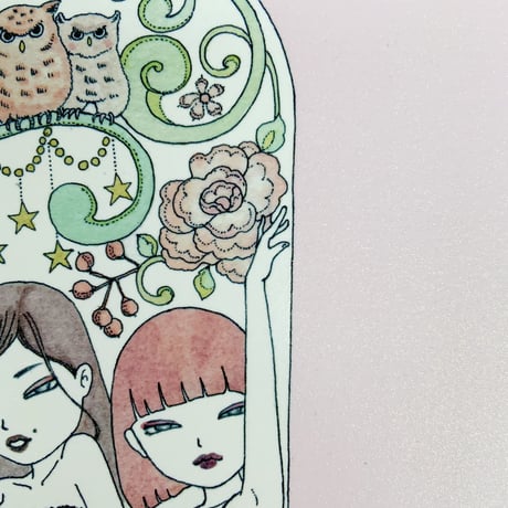 須川まきこ「ガラスドームとリボン」版画  （ラメ仕様）