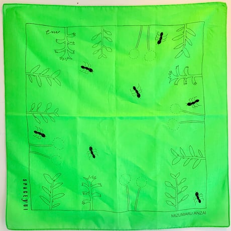 安西水丸グッズ「GREEN柄 バンダナ」