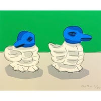 安西水丸「夜中の汽笛について、あるいは物語の効能について」版画