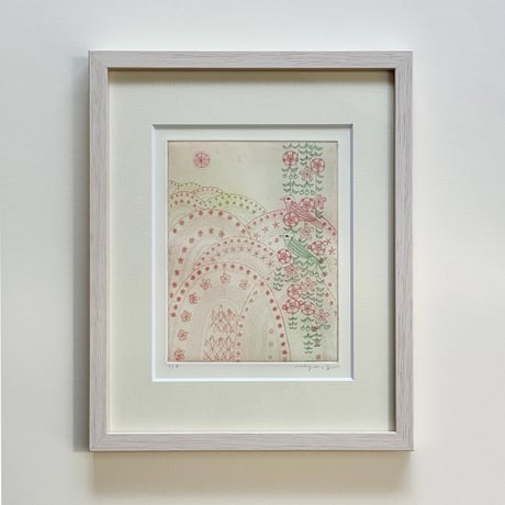 山田ミヤ「桜のお山」銅版画