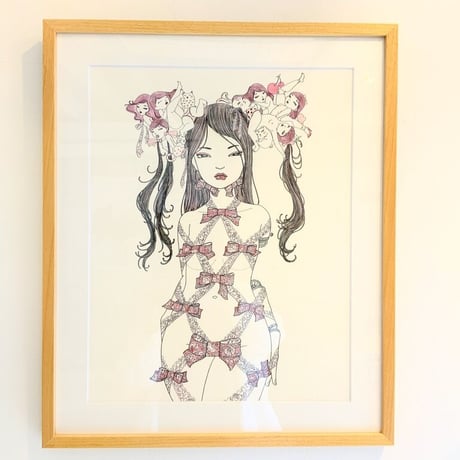 須川まきこ「少女の髪飾りとリボン」ジークレー版画