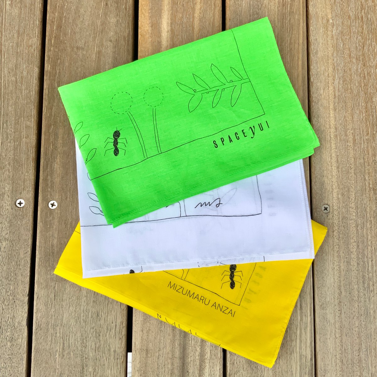 BOOWY サイン入りバンダナ 安西水丸グッズ「GREEN柄 バンダナ」 | SPACE YUI online shop