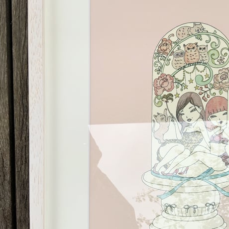 須川まきこ「ガラスドームとリボン」版画  （ラメ仕様）