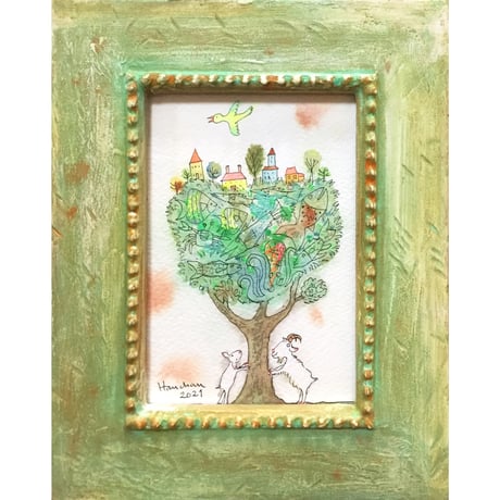はんまけいこ「fish tree 小さな村がある」原画
