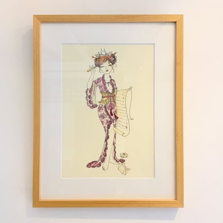 須川まきこ「手紙を読む女」ジークレー版画（ラメ仕様）