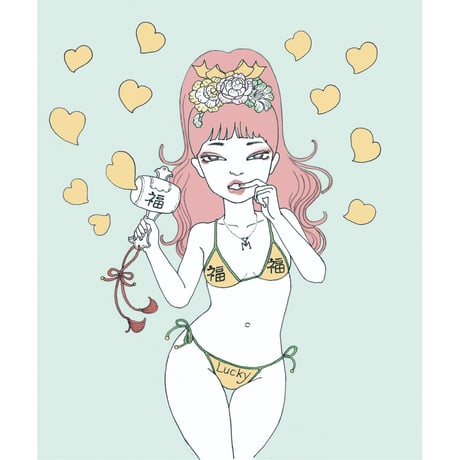 須川まきこ「福娘」版画作品