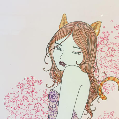 須川まきこ「レースと猫娘」原画 sugawa makiko