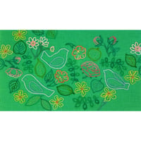 立川一美「花と鳥（グリーン地）」kazumi tachikawa