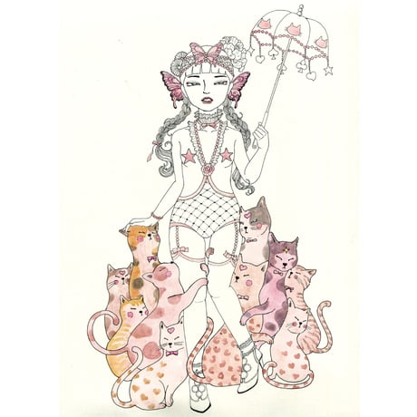 須川まきこ「Cat of the party」原画 sugawa makiko