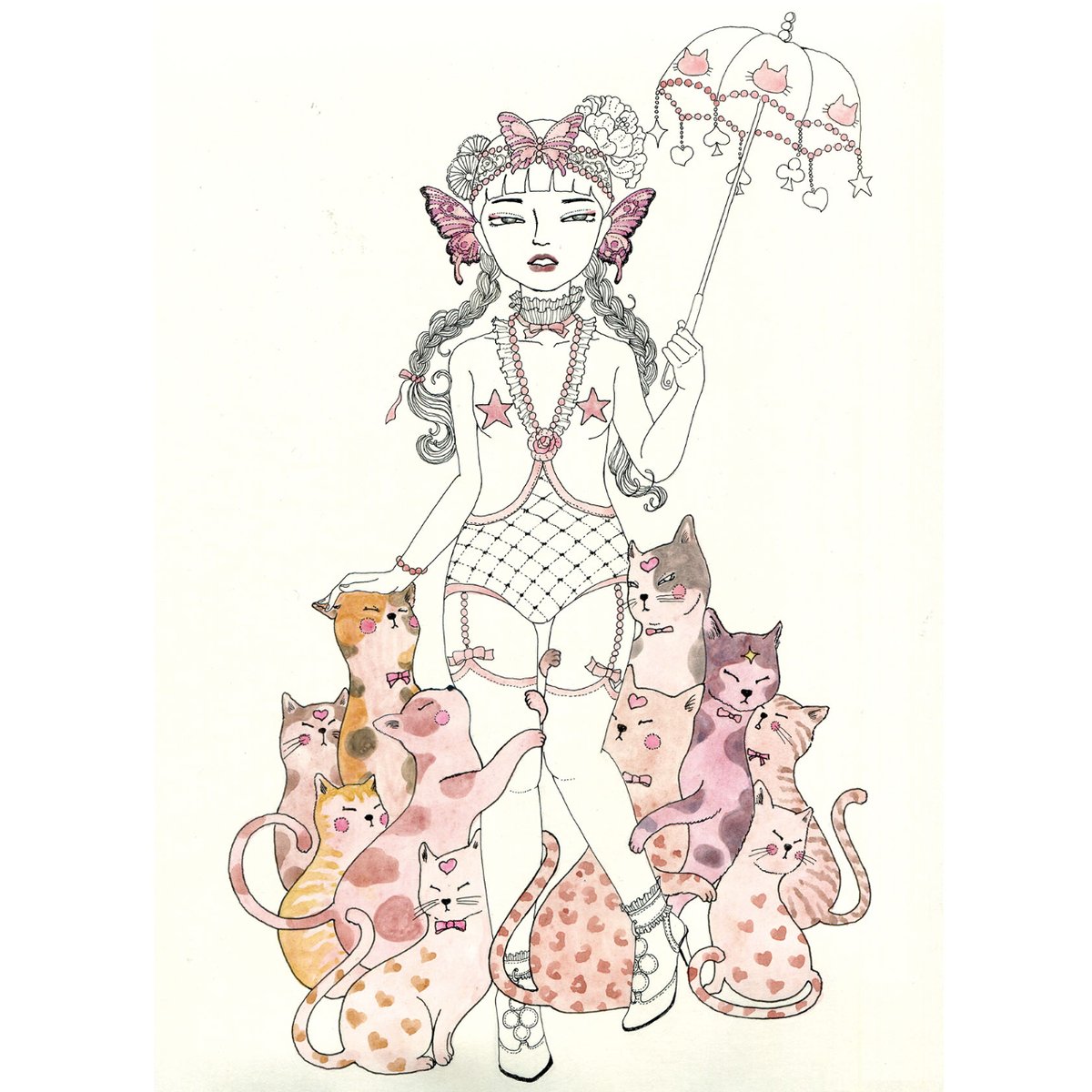 須川まきこ SUGAWA MAKIKO原画 cat woman 2009年制作 須川まきこ SUGAWA MAKIKO原画 cat woman 2009年制作