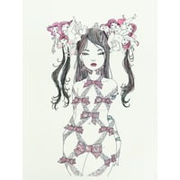 須川まきこ「少女の髪飾りとリボン」ジークレー版画