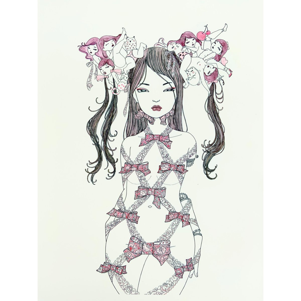 須川まきこ SUGAWA MAKIKO原画 cat woman 2009年制作 須川まきこ「待ちびと」原画 sugawa makiko | SPACE YUI online