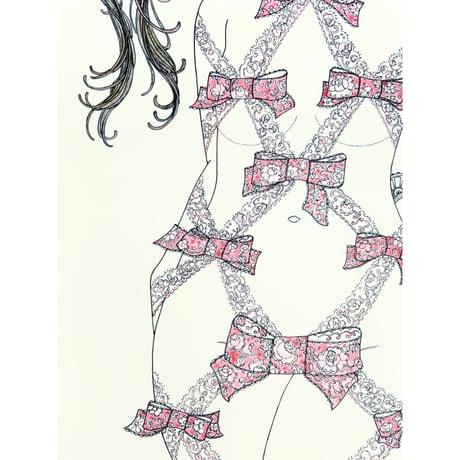 須川まきこ「少女の髪飾りとリボン」ジークレー版画