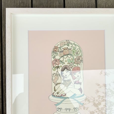 須川まきこ「ガラスドームとリボン」版画  （ラメ仕様）