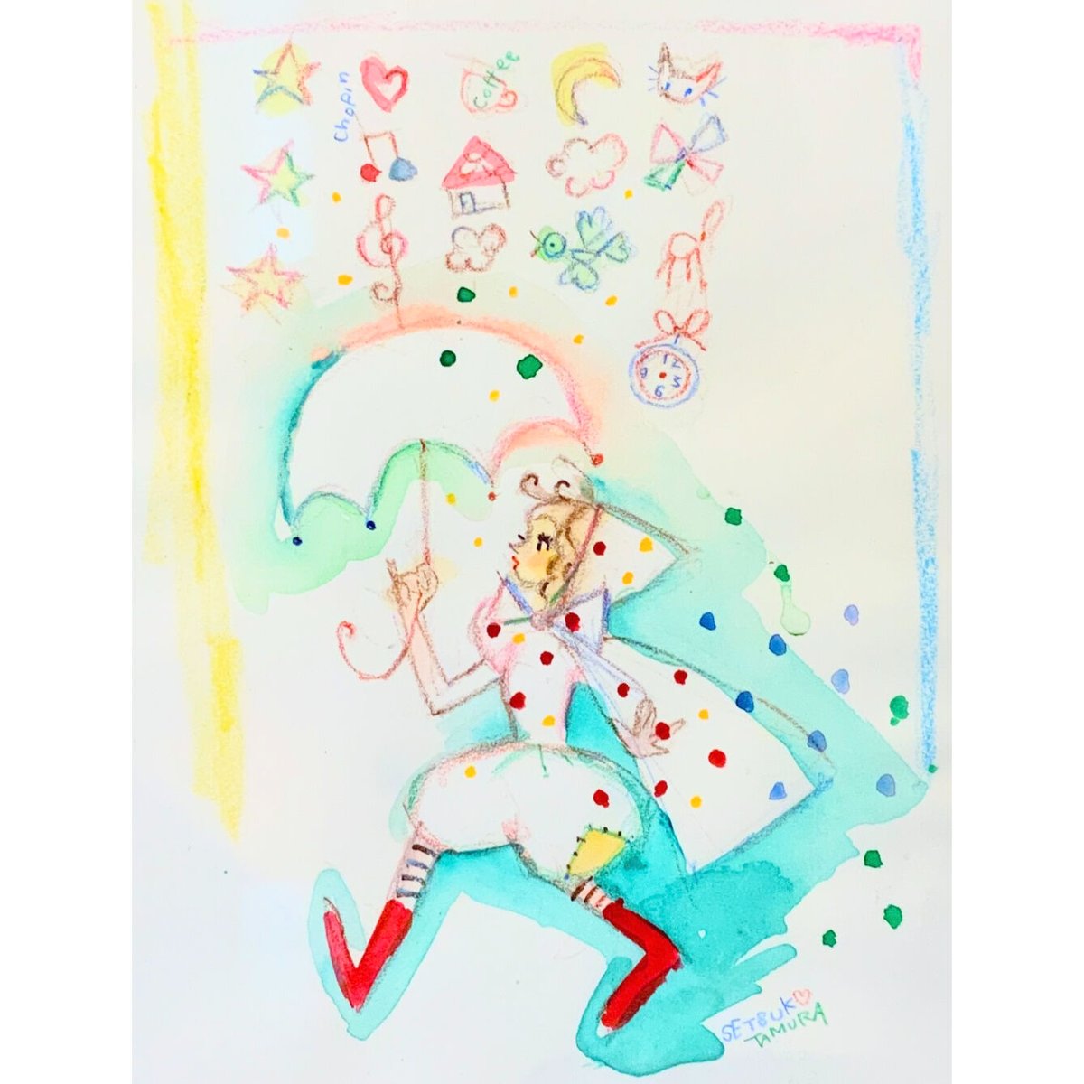 田村セツコ 水彩画 原画 1点もの 田村セツコ「不思議な雨の街」原画 | SPACE YUI online shop