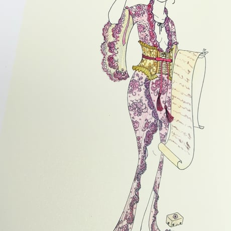 須川まきこ「手紙を読む女」ジークレー版画（ラメ仕様）