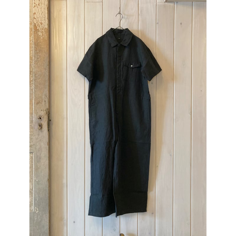未使用 定価5.8万 エブール リネン ヘリンボーン 半袖 オールインワン 38 オリジナルフレンチリネン 半袖 比翼オールインワン | sum
