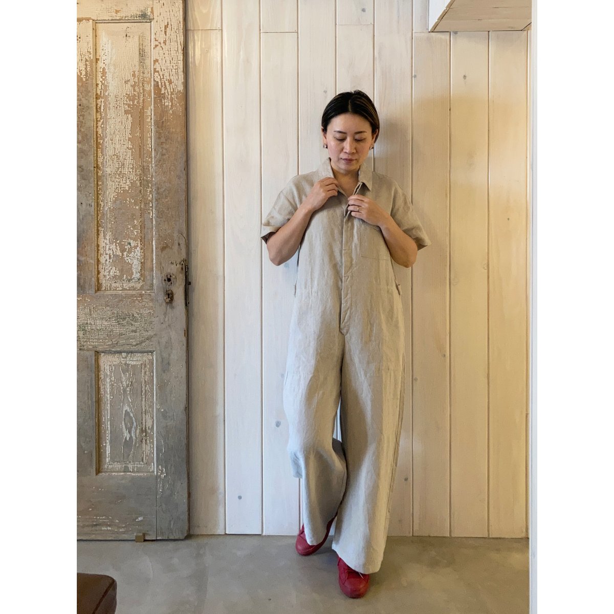 オリジナルフレンチリネン 半袖 比翼オールインワン | sum
