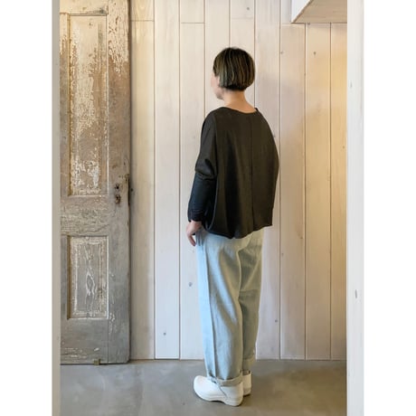 サフィランリネン デニム  イージーテーパードパンツ