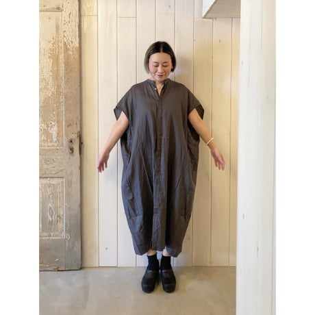 フレンチリネン 比翼開き コクーンシャツワンピース
