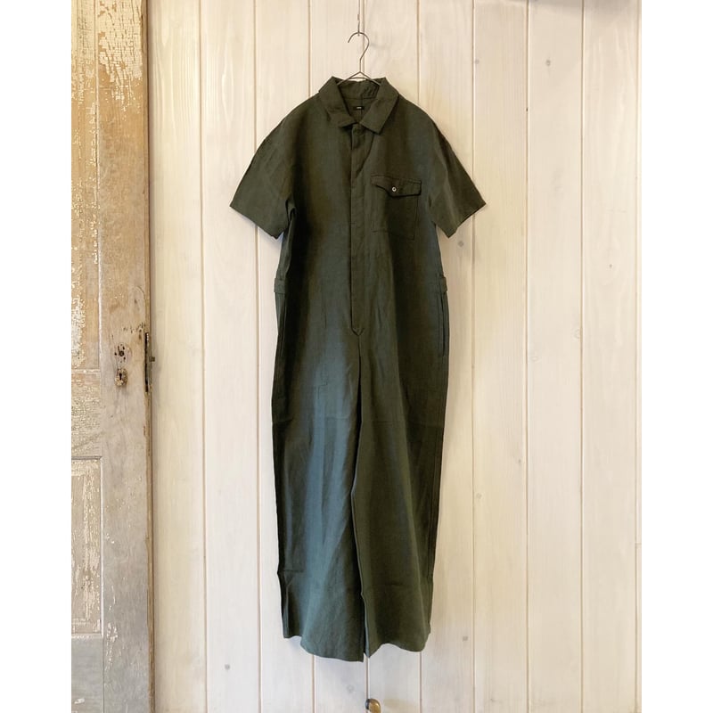 未使用 定価5.8万 エブール リネン ヘリンボーン 半袖 オールインワン 38 オリジナルフレンチリネン 半袖 比翼オールインワン | sum