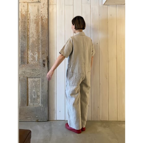 オリジナルフレンチリネン 半袖 比翼オールインワン