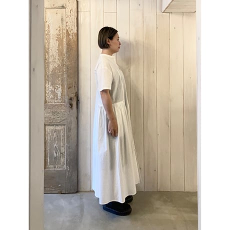 オーガニックジョーゼット バンドカラーワンピース