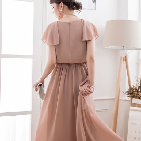 【アウトレット】パーティードレス ドレス ワンピース ロングドレス シフォン 袖有り マキシ丈 お呼ばれドレス 結婚式 披露宴 大きいサイズ お呼ばれ 442ze