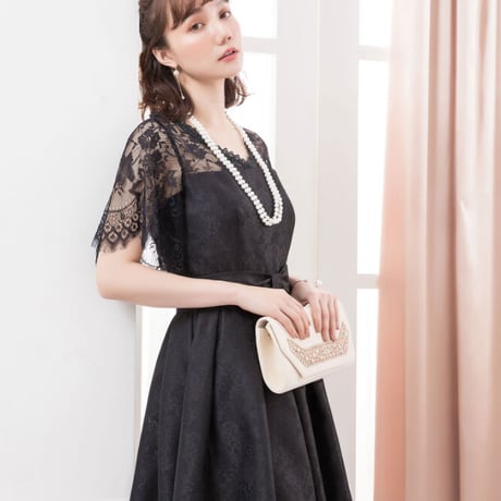 【アウトレット】パーティードレス ドレス ワンピース レース Aライン 袖有り 膝丈 お呼ばれドレス 結婚式 二次会 披露宴 大きいサイズ お呼ばれ emile0119