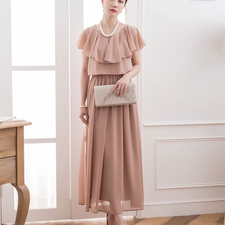 【アウトレット】パーティードレス ドレス ワンピース ロングドレス シフォン 袖有り マキシ丈 お呼ばれドレス 結婚式 披露宴 大きいサイズ お呼ばれ 442ze