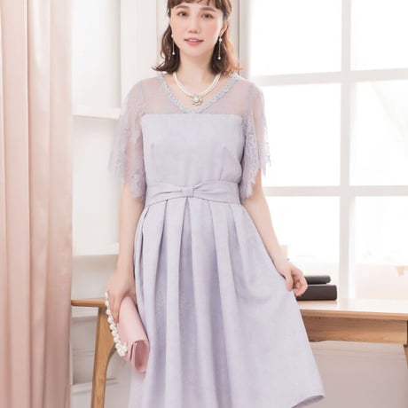 【アウトレット】パーティードレス ドレス ワンピース レース Aライン 袖有り 膝丈 お呼ばれドレス 結婚式 二次会 披露宴 大きいサイズ お呼ばれ emile0119