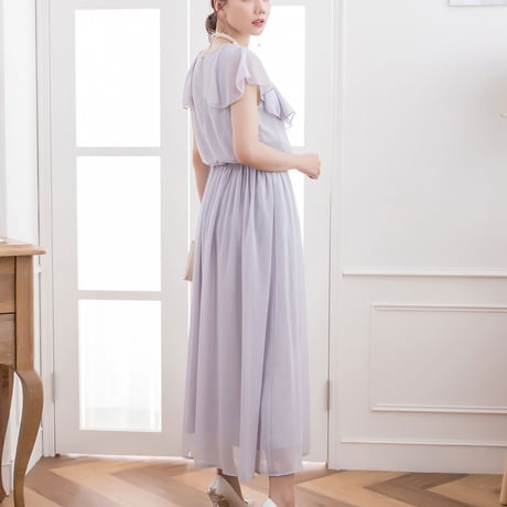 【アウトレット】パーティードレス ドレス ワンピース ロングドレス シフォン 袖有り マキシ丈 お呼ばれドレス 結婚式 披露宴 大きいサイズ お呼ばれ 442ze