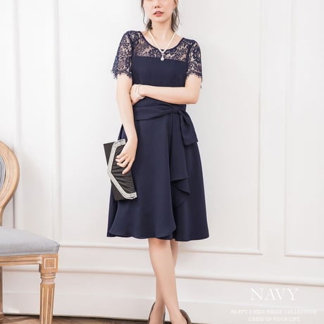 【アウトレット】パーティードレス 結婚式 ワンピース 大きいサイズ二次会 演奏会 謝恩会 同窓会 Aライン 袖あり emd0153