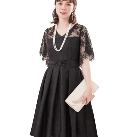 【アウトレット】パーティードレス ドレス ワンピース レース Aライン 袖有り 膝丈 お呼ばれドレス 結婚式 二次会 披露宴 大きいサイズ お呼ばれ emile0119